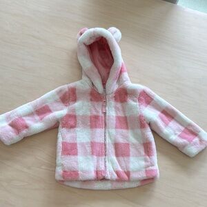 Okie Dokie Girls 3T Pink White‎ Soft Checkered Fleece Lined Jacket Zip Up Hooded